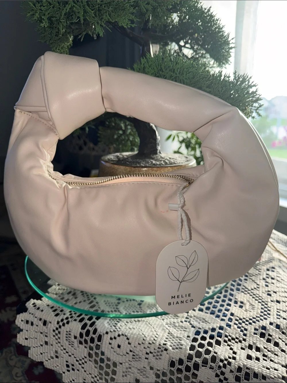 Melie Biianco Pale Pink Crescent Handle Bag